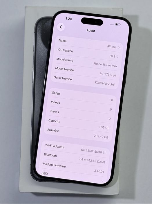 iPhone 15 ProMax Black 95% battery