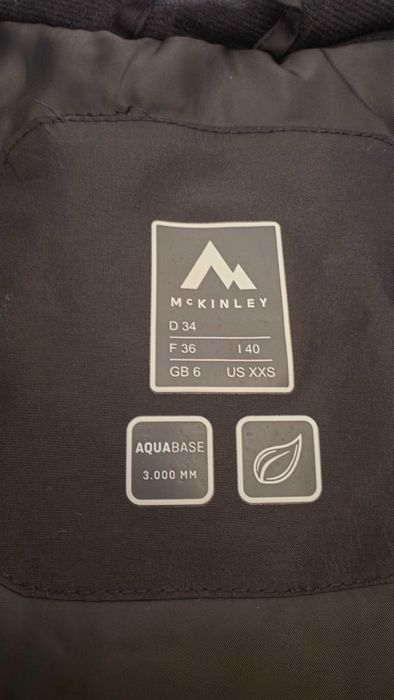 Geaca schi McKINLEY dama XS 34 Aquabase impermeabila snowboard iarna gluga jacheta zapada outdoor trekking negru alb gri