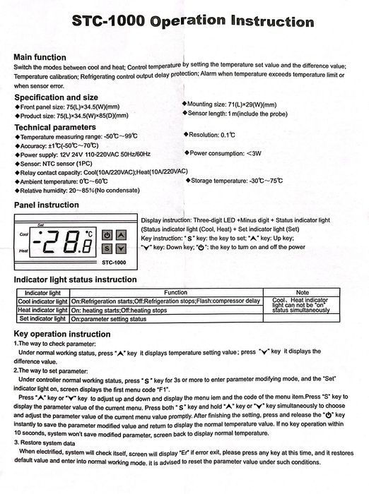 Controler digital de temperatură STC-1000 220 AC, nou cu termocuplă