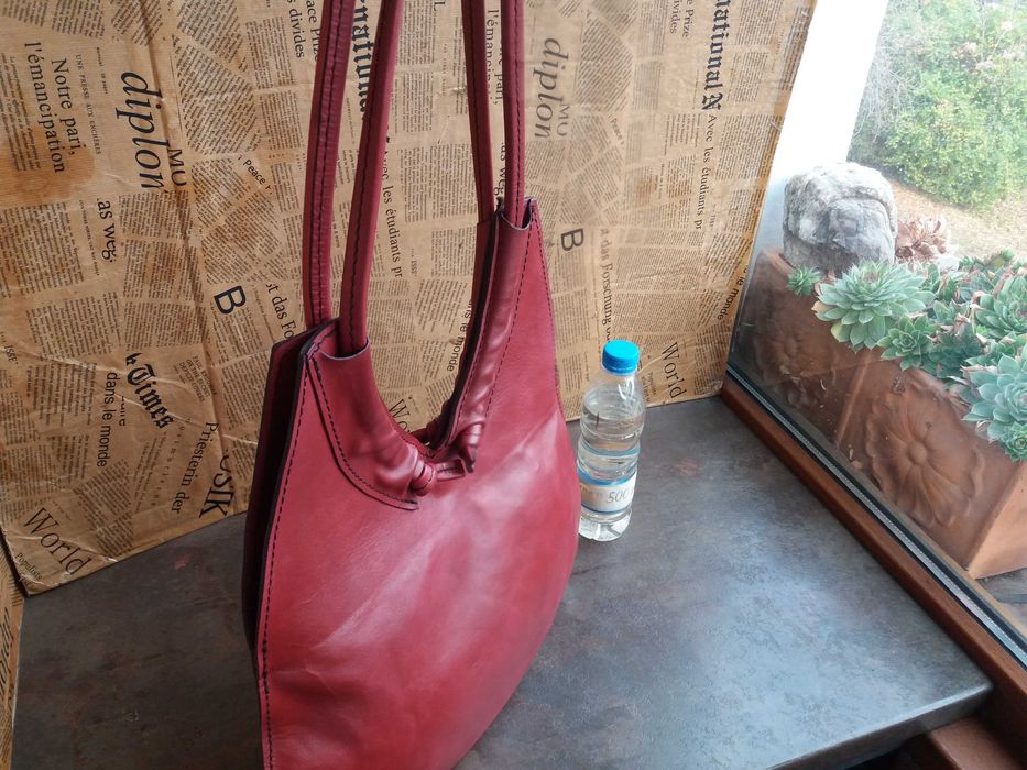 дамска червена чанта,кожена-естествена кожа