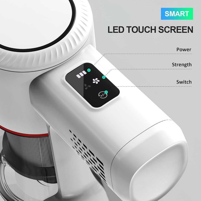 Безжична прахосмукачка, ръчна прахосмукачка с тъчскрийн 23 Kpa, LED