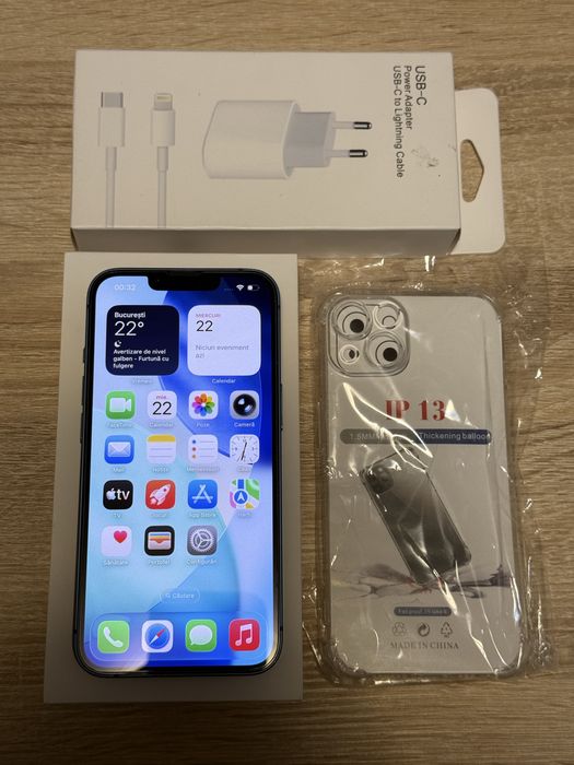 iPhone 13 128GB Blue Baterie Nouă 100% + Încărcător Fast + Husă
