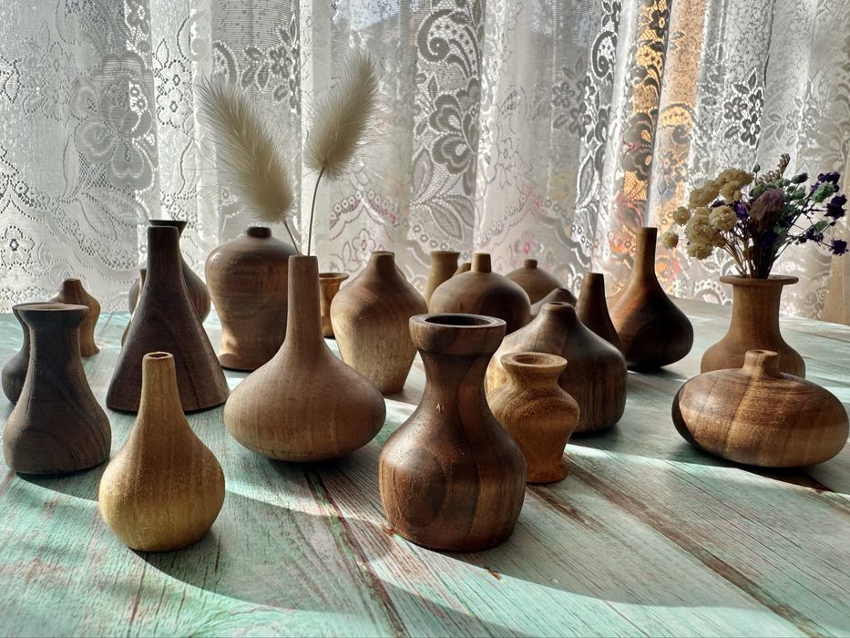 Мини дървени вазички – ръчна изработка - магнит, стойка, сет