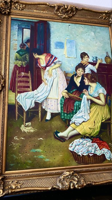 Tablou Dimensiuni Mari Pictat Ulei pe Panza Semnat Rama Lemn