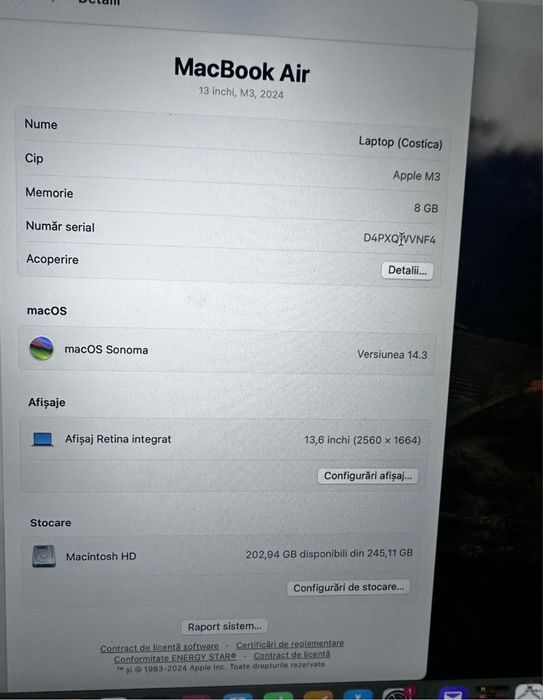 Mac Book Air 13, M3, GARANTIE ALTEX 8 cicluri baterie , 2024