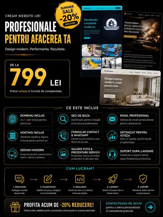Website-uri profesionale pentru afaceri, persoane autorizate și profesioniști din diverse domenii. SUMMER SALE - 20% REDUCERE
