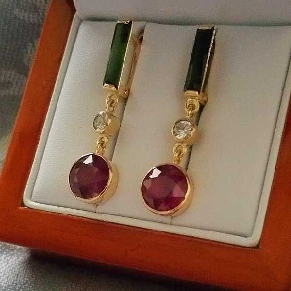 cercei aur 14k cu turmaline, safire si rubine naturale