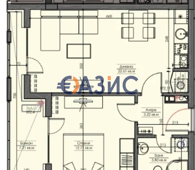 2-стаен апартамент на 3-ти етаж, Еталон 2, Меден Рудник, Бургас-64,72 кв. м.#34100656