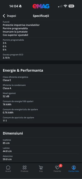 Masina de spalat vase Heinner HDW-FS4552WE++, 10 Seturi, 5 programeP