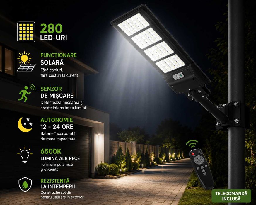 Lampa stradala solara LED Hayami 6500K