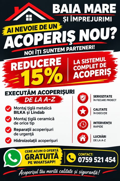 Acoperișuri BILKA Reparații Dulgherii Hidroizolații Baia Mare