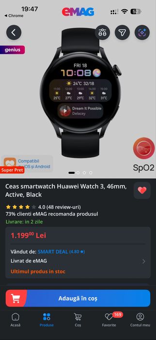 Huawei Watch 3, cu eSIM, negru
