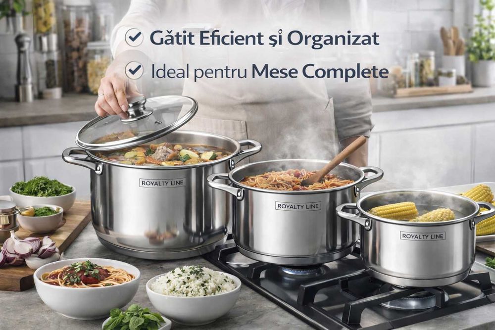 Set oale inox Royalty Line, 6 piese, capace din sticla