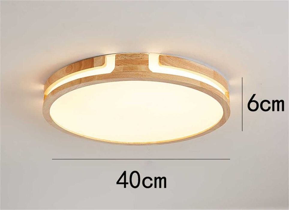 Plafonieră LED din lemn 40 cm, 24W, dimabilă 3000K-6000K, cu telecomandă
