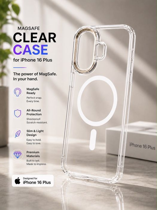 Husă Transparentă MagSafe iPhone 16 plus – Protecție Premium pentru Telefon