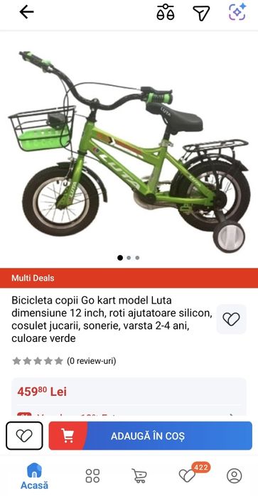 Bicicleta copii cu roti ajutatoare
