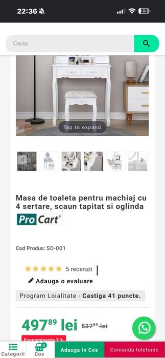 Vând masa de toaleta cu oglinda și scaun - set Mira