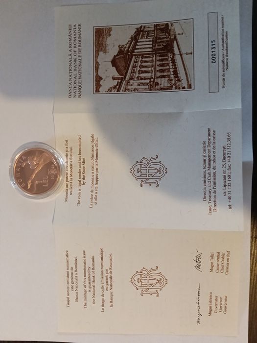 Moneda 1 leu ,tombac,Nadia Comaneci
