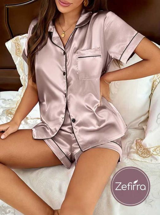 Дамскa сатенена пижамка с къс ръкав Zefirra Lavelle Rose Dust