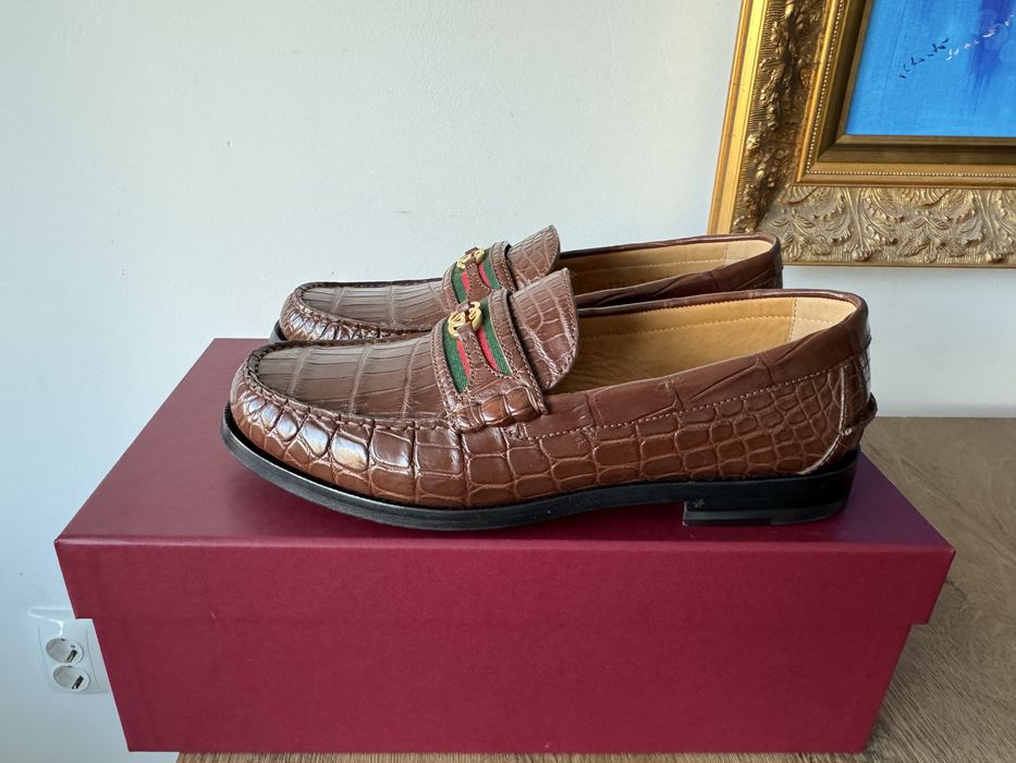 Mocasini Gucci piele de crocodil