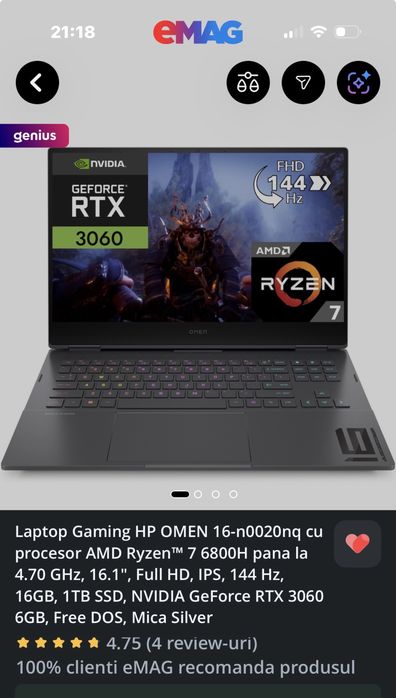 Vand HP Omen Gaming 16”