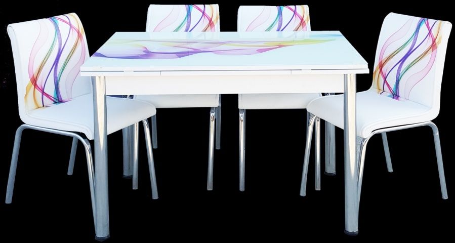 Чисто нова масивна трапезна маса със столове от еко кожа