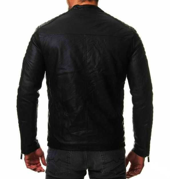 Мъжки кожени якета с цип и  с изправена яка