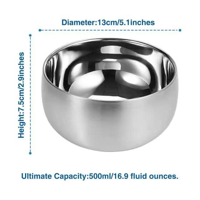 Bol izolant inox 500ml cu pereți dubli vid supă salată înghețată compatibil mașină de spălat vase – 2 buc