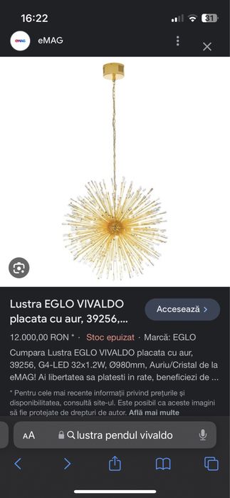 Vand lustra living placata cu aur