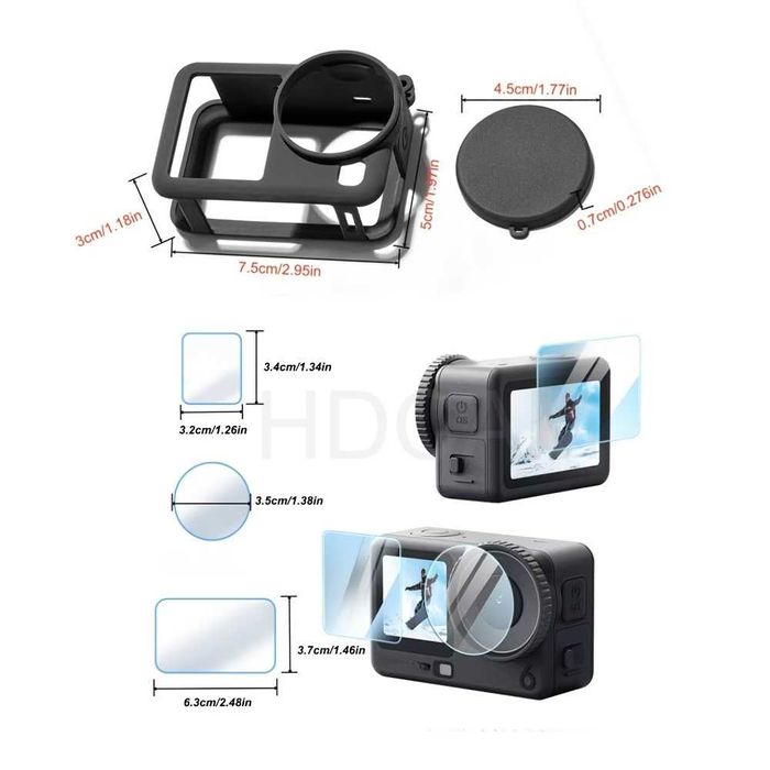 Силиконов калъф + 2 К-та Стъклени Протектори за DJI Osmo Action 6 Pro