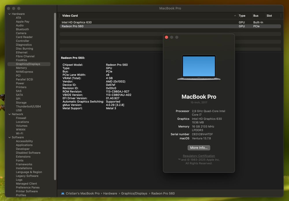MacBookPro 15", 2,9 GHz IntelCore i7, Late2017, Bat 34c/97%, IMPECABIL