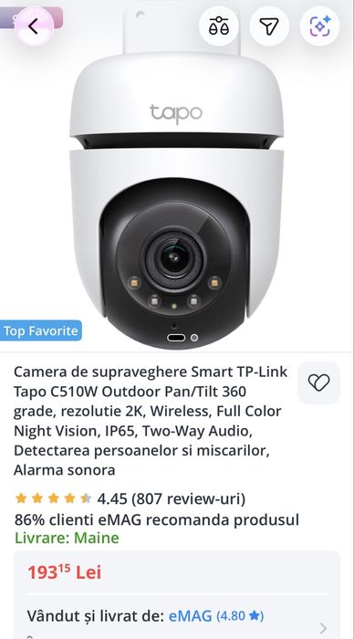 Vand camera de supraveghere wireless tapo c510w