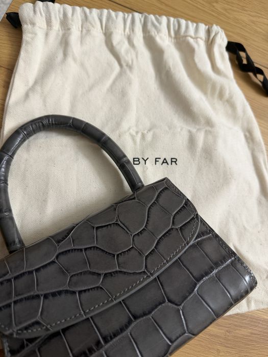 BY FAR Grey Croc Mini Top Handle Bag