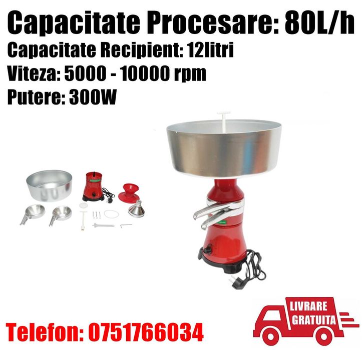 Separator Smantana Aparat Degresat Lapte Automat 12L Procesare 80L/h