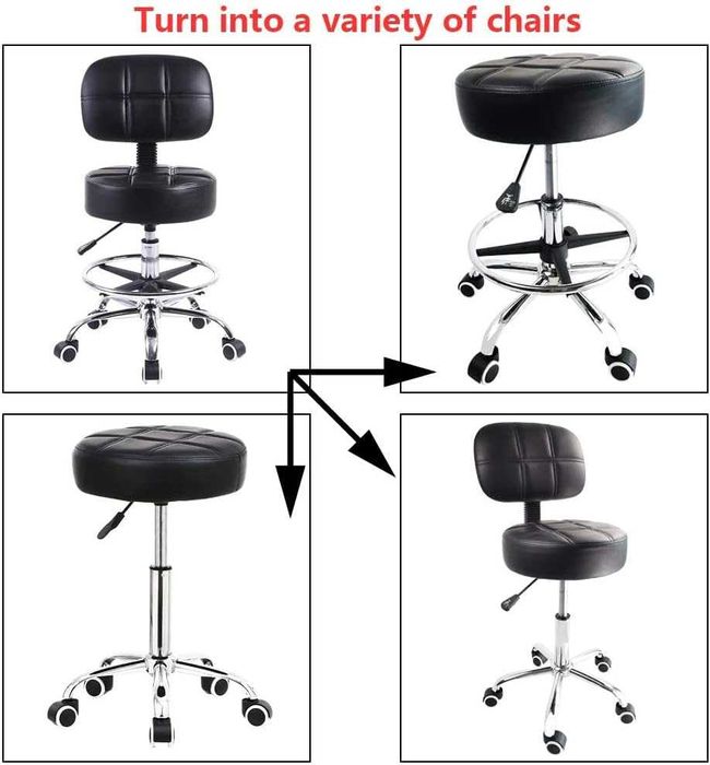 Scaun rotund rotativ din piele PU cu suport pentru picioare reglabil