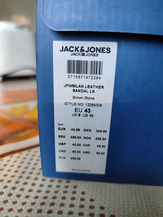 Продавам сандали Jack and Jones кафяви, мъжки, номер 43 чисто нови