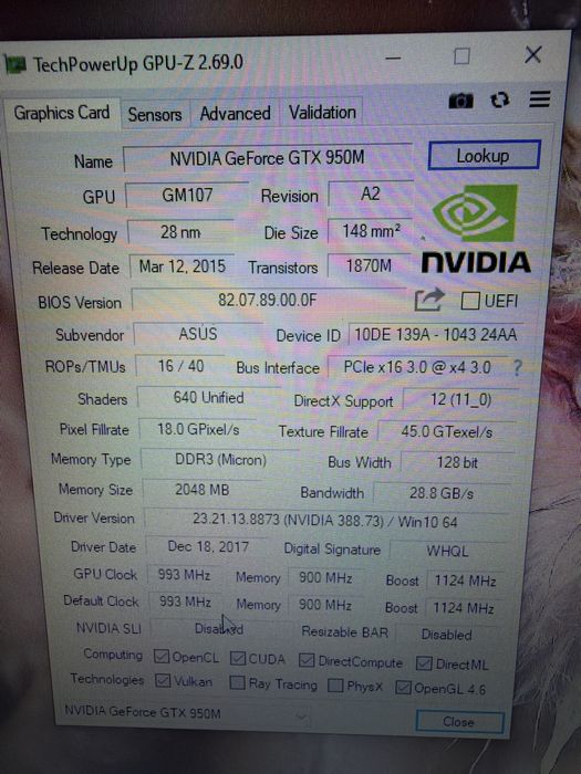 Laptop Asus i7 8g 256g m2 500g hdd gtx 950 2g 17 FHD