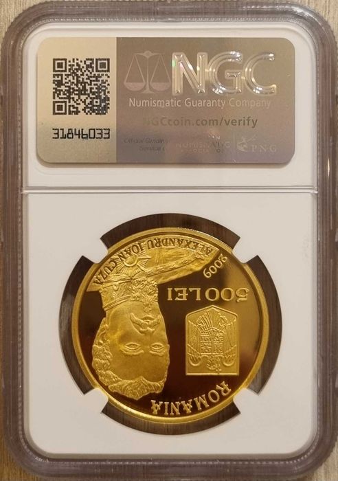 Moneda aur BNR 500 lei, Unirea Principatelor, gradata NGC PF 69