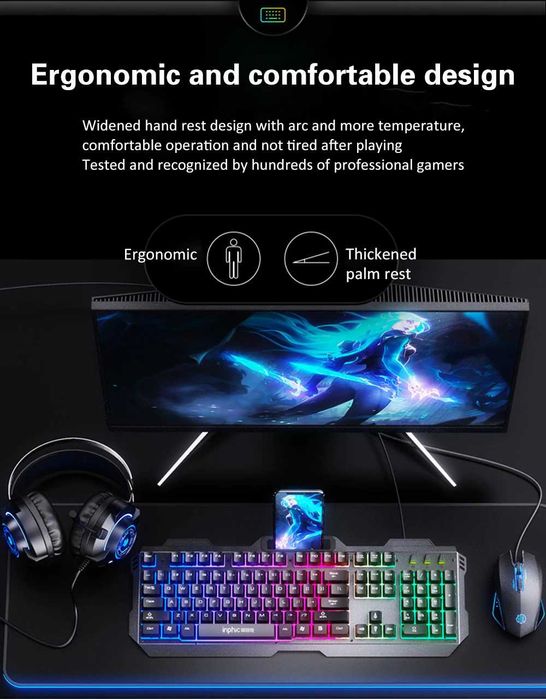 Комплект Gaming STELS V680, USB, Подсветка Rainbow, Клавиатура и Мишка