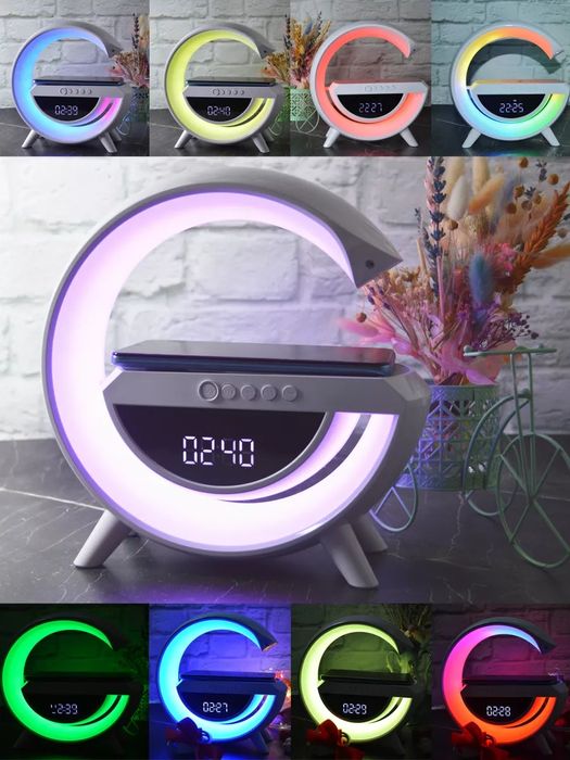 Умная bluetooth Смарт колонка ночник лампа с беспроводной зарядкой