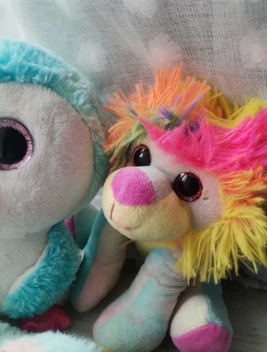 Lot 4 Jucarii de plus cu ochi mari curcubeu Pinguin Koala Pisica Leu