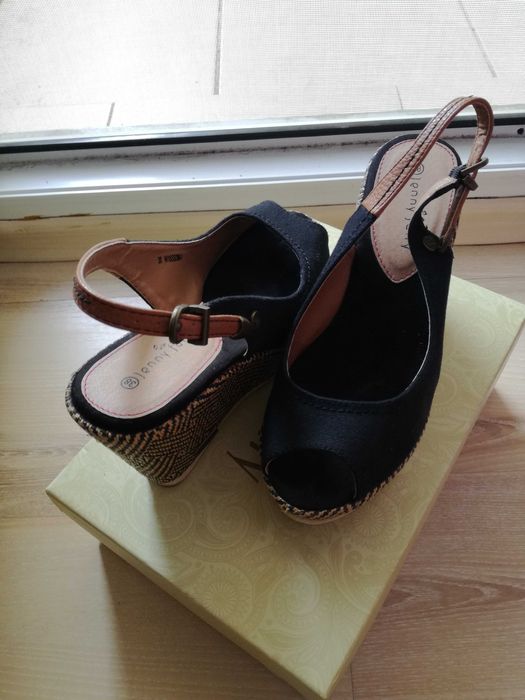 Летни сандали на висока подметка Jenny fairy + чанта в същия десен