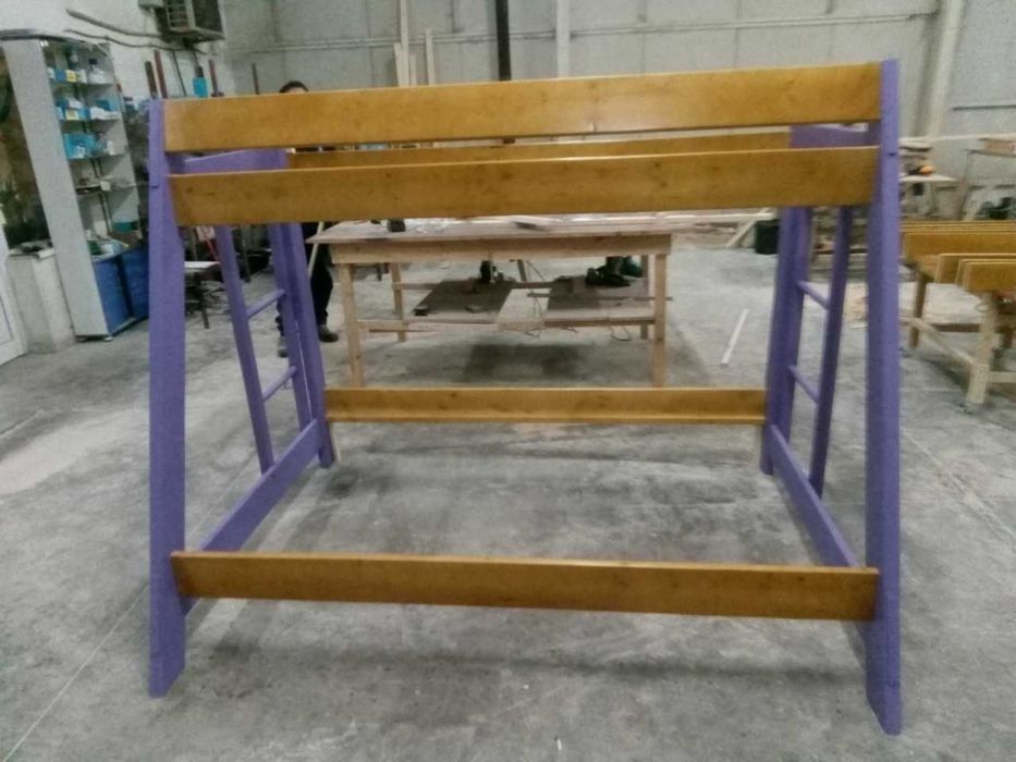 Детско Дървено Двуетажно Легло с Чекмеджета и Витрина за колички