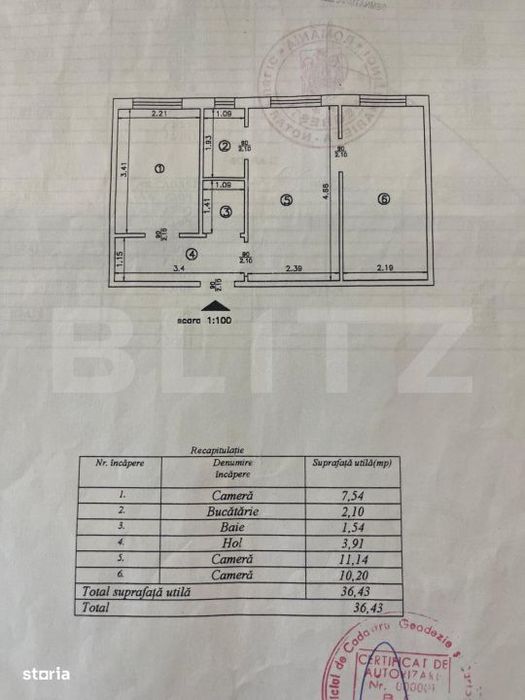 De inchiriat - Apartament 2 camere, 36.43 mp, etaj 1, zona Cantemir