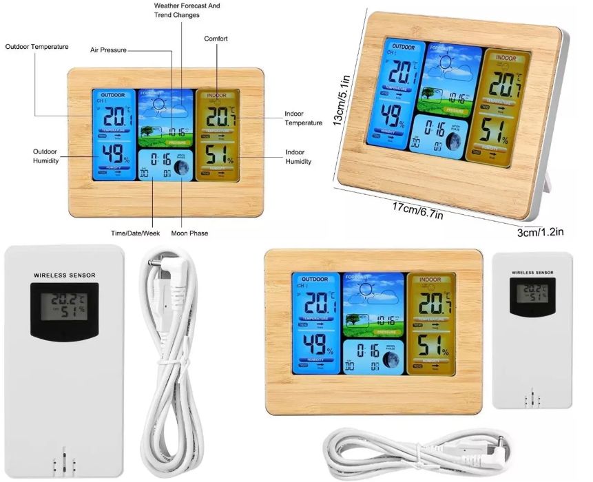 Statie meteo interior/exterior, wireless, afisare calendar, umiditate