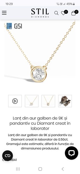 Vand lanț din aur galben și pandantiv cu Diamant