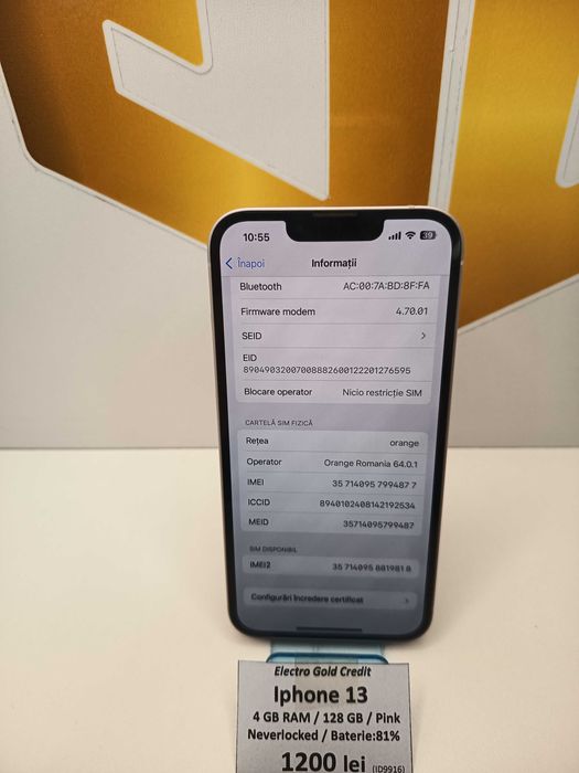 Iphone 13 128GB Pink/Neverlocked/Baterie:81%/Aspect impecabil! ID9916