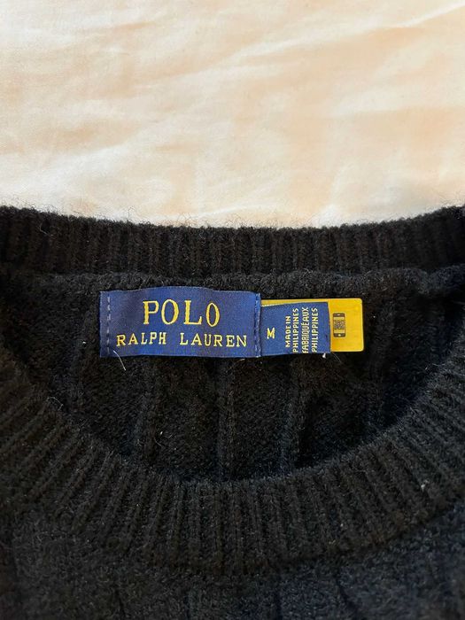 Pulover Ralph Lauren negru, model cablu, logo roșu – mărimea M