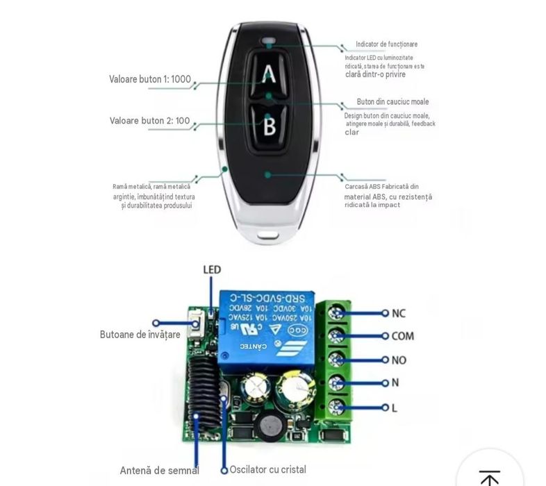 Telecomandă wireless, 433 MHz, 110 / 220 V, 10 A