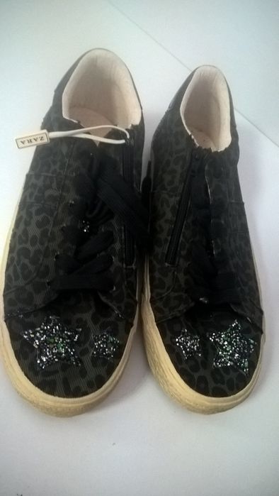 Нови Zara високи кецове 38 номер леопардов принт и декорация